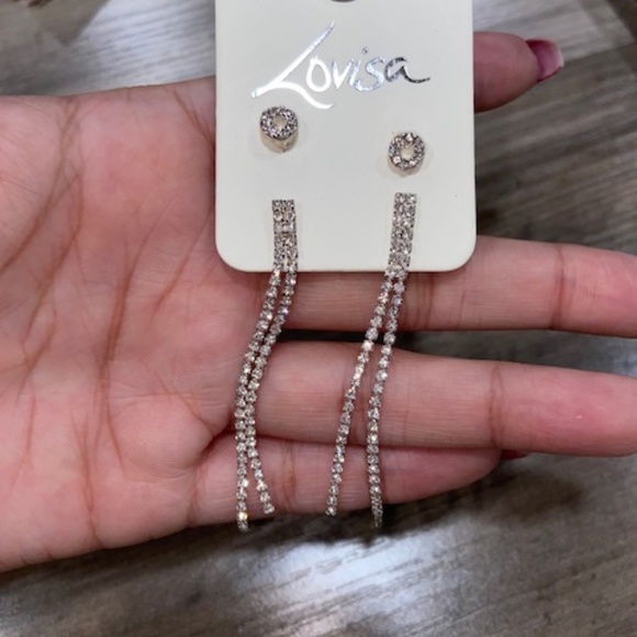 Lovisa Long Drop Glam Sparkle Silver Dangle Stud Earrings - Picture 4 of 6